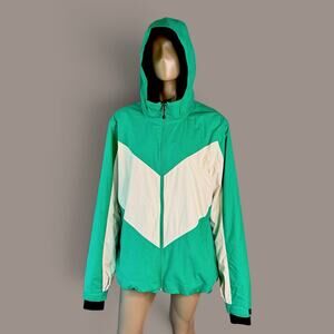 Polar Edge Women XL Green White Hooded Ski Snowboard Jacket Full Zip Lightweight